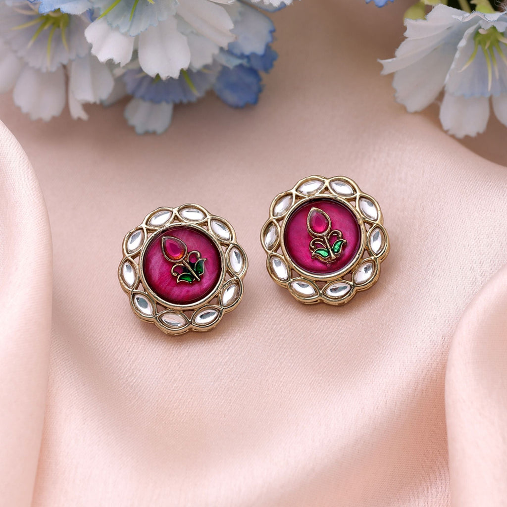 Purple Color Kundan Earrings Handmade Fashion Style