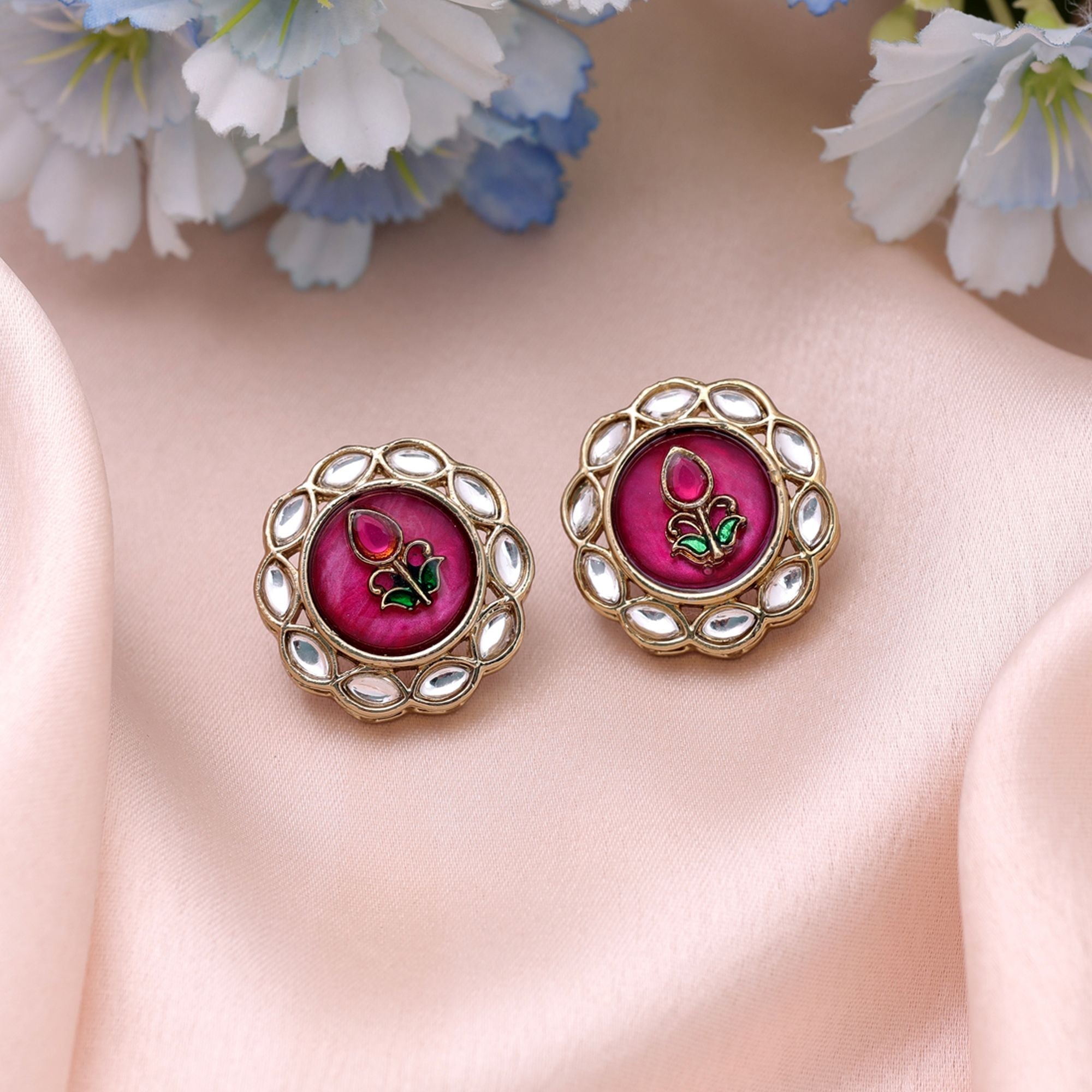 Purple Color Kundan Earrings Handmade Fashion Style