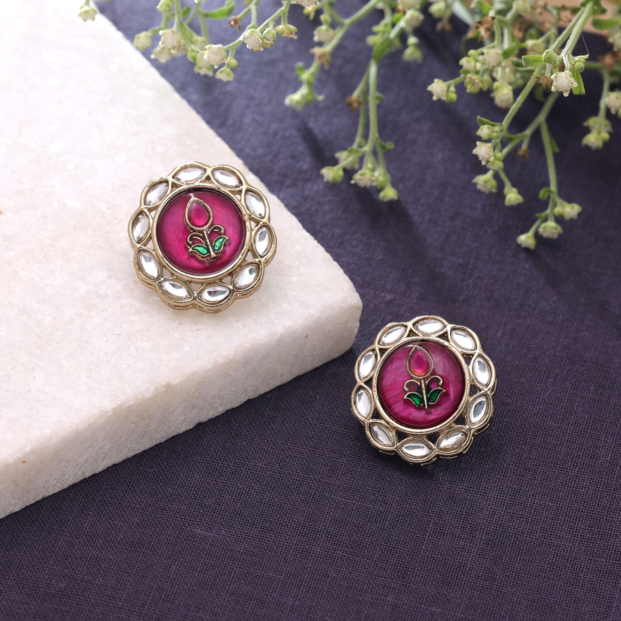 Purple Color Kundan Earrings Handmade Fashion Style