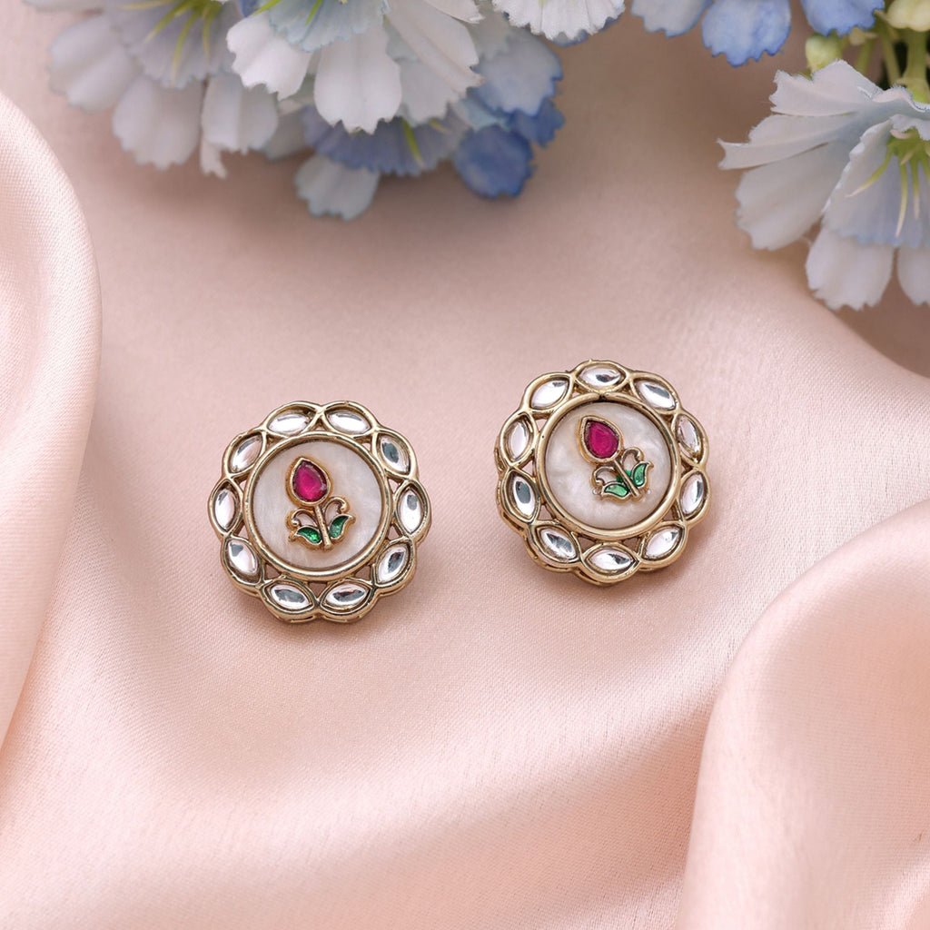 White Color Kundan Earrings Traditional Ethnic Design