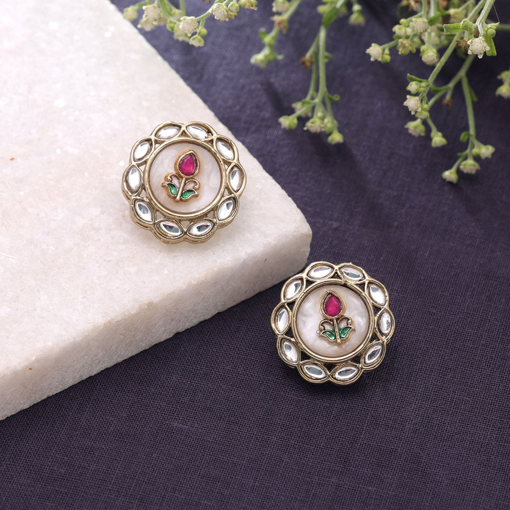White Color Kundan Earrings Traditional Ethnic Design
