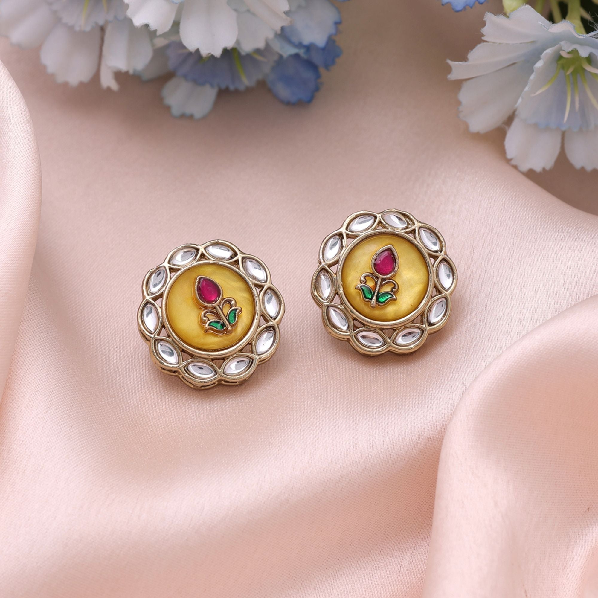 Yellow Color Kundan Earrings Traditional Jewelry Appeal