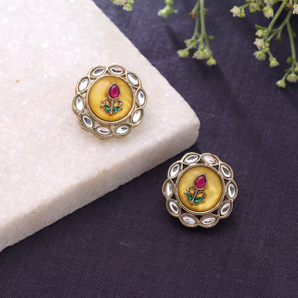 Yellow Color Kundan Earrings Traditional Jewelry Appeal