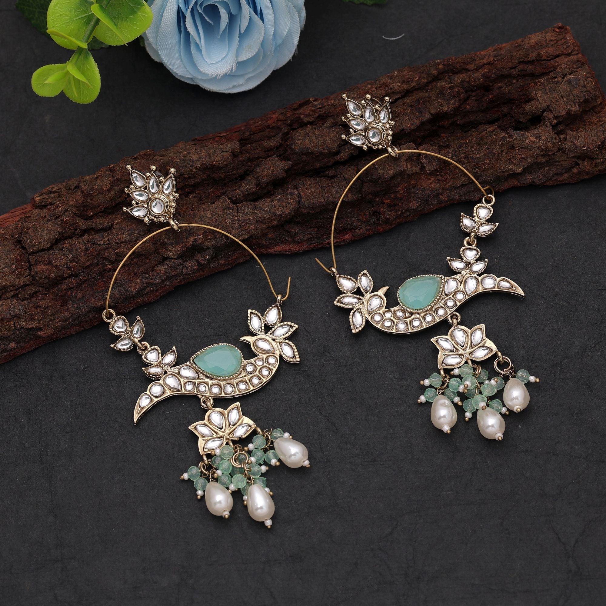 Aqua Blue Color Kashmiri Earrings with Handmade Design