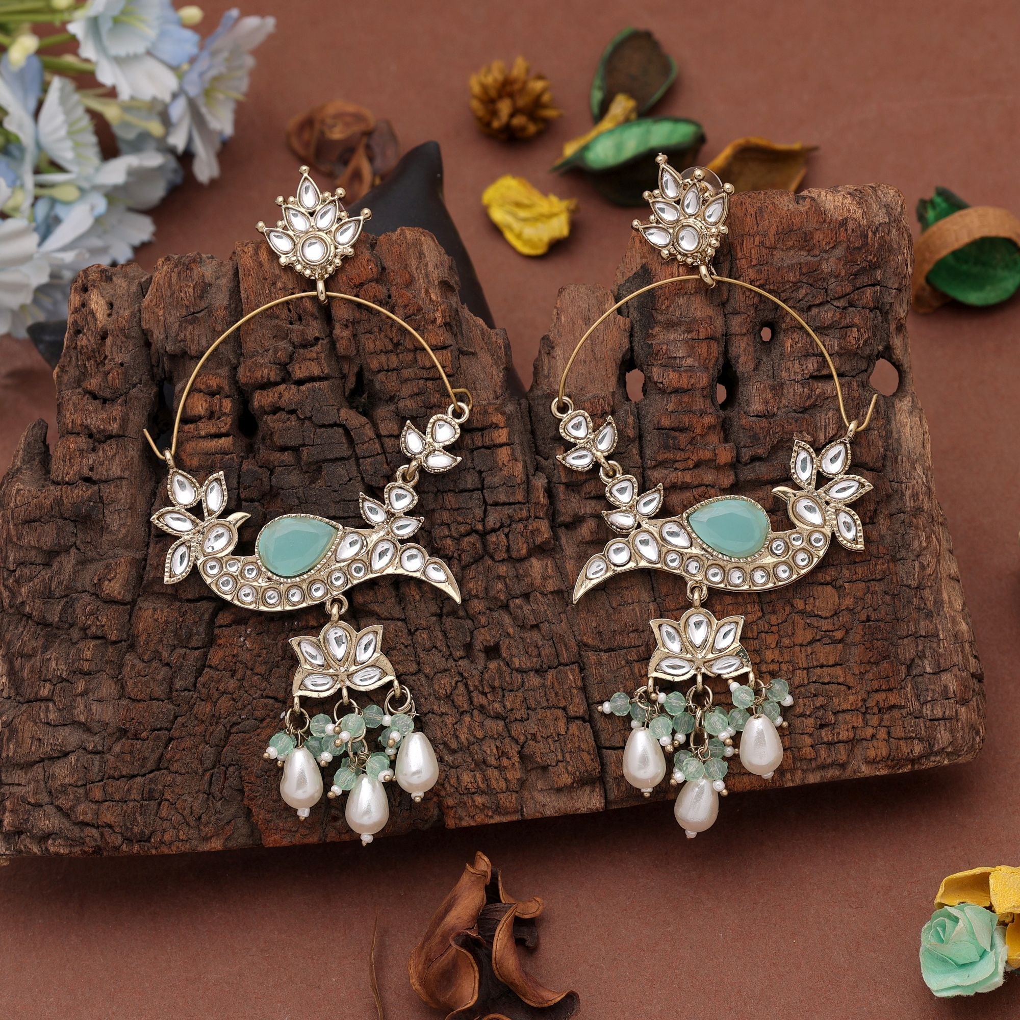 Aqua Blue Color Kashmiri Earrings with Handmade Design