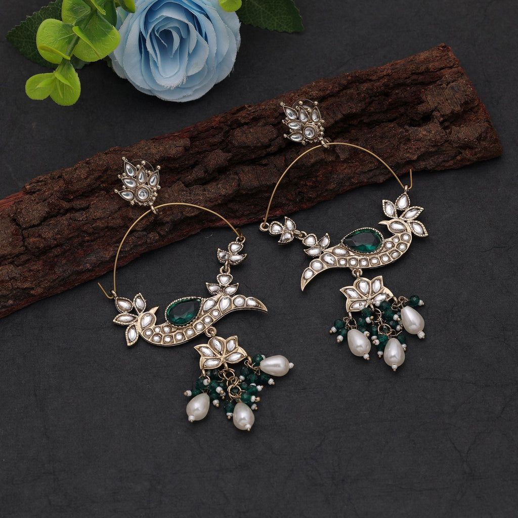Green Color Kashmiri Earrings with Traditional Handmade Style