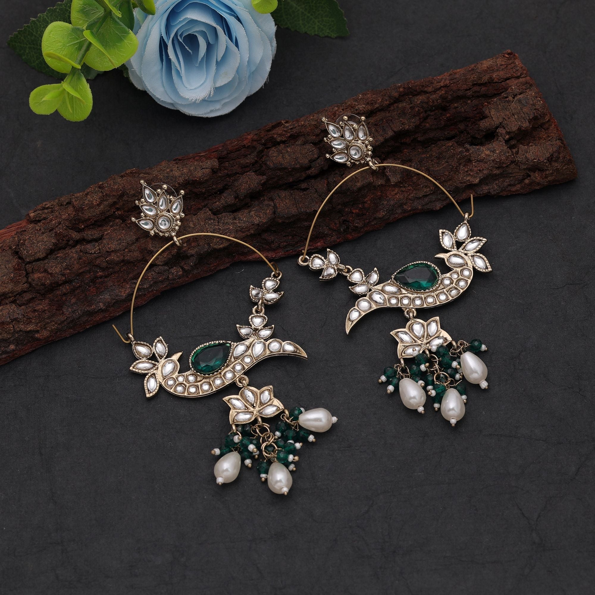 Green Color Kashmiri Earrings with Traditional Handmade Style