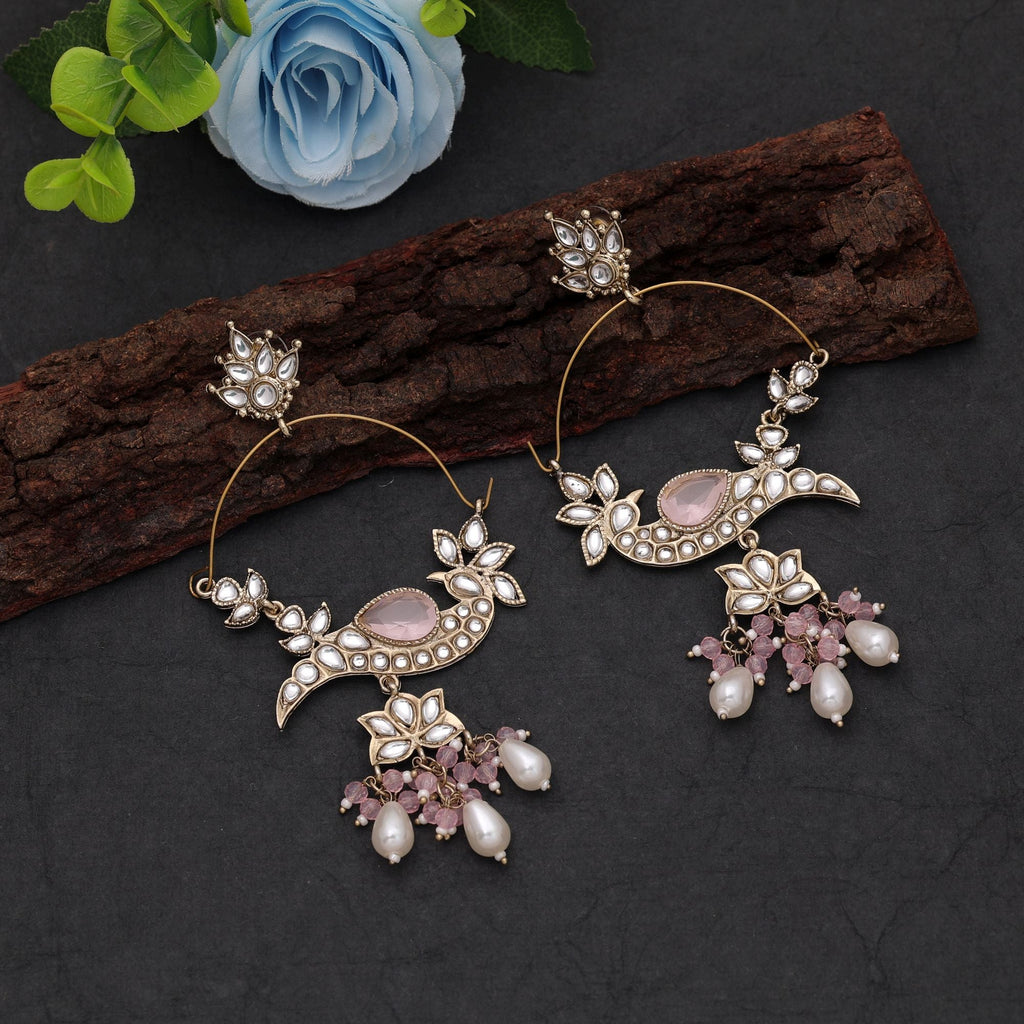 Light Pink Color Kashmiri Earrings with Festive Design