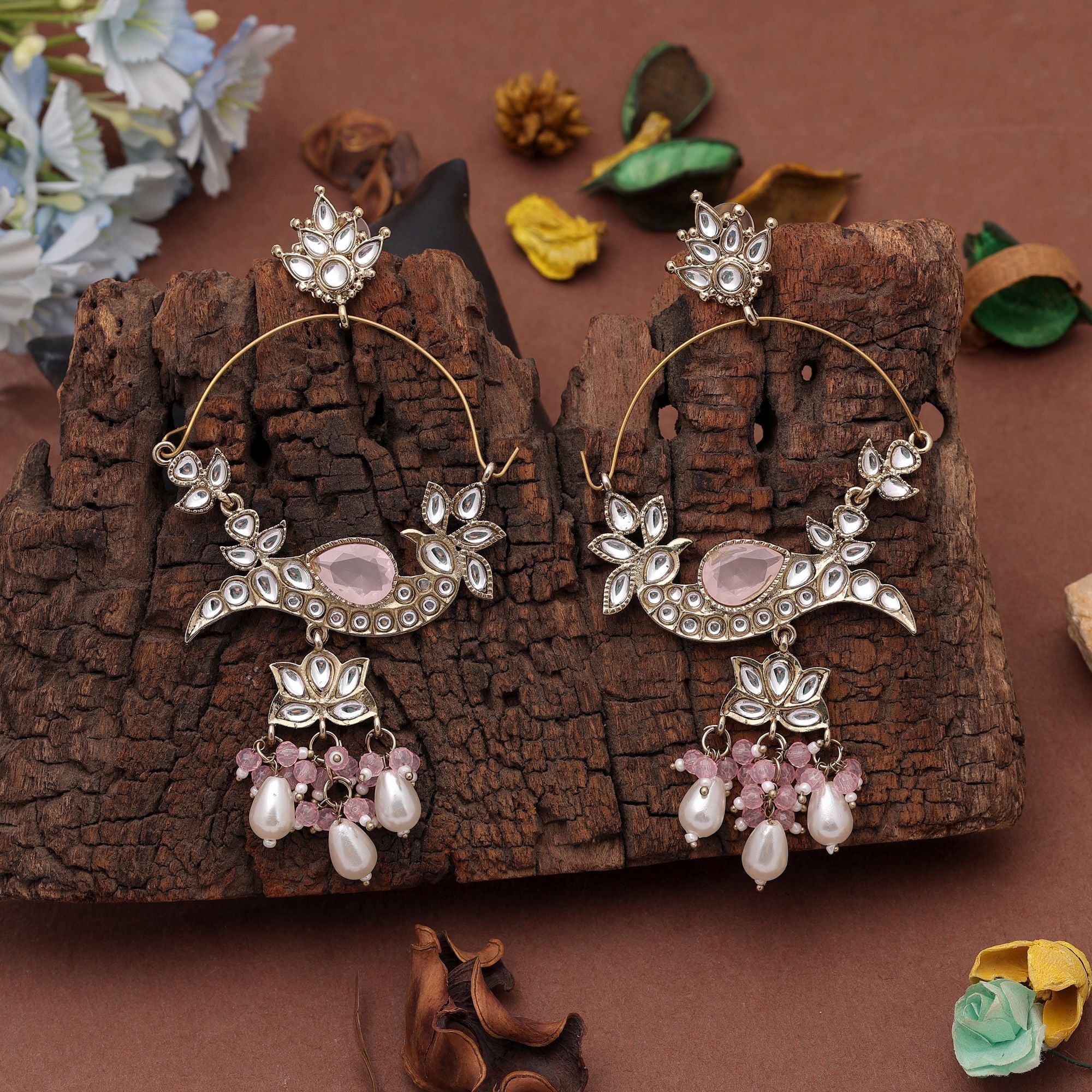 Light Pink Color Kashmiri Earrings with Festive Design