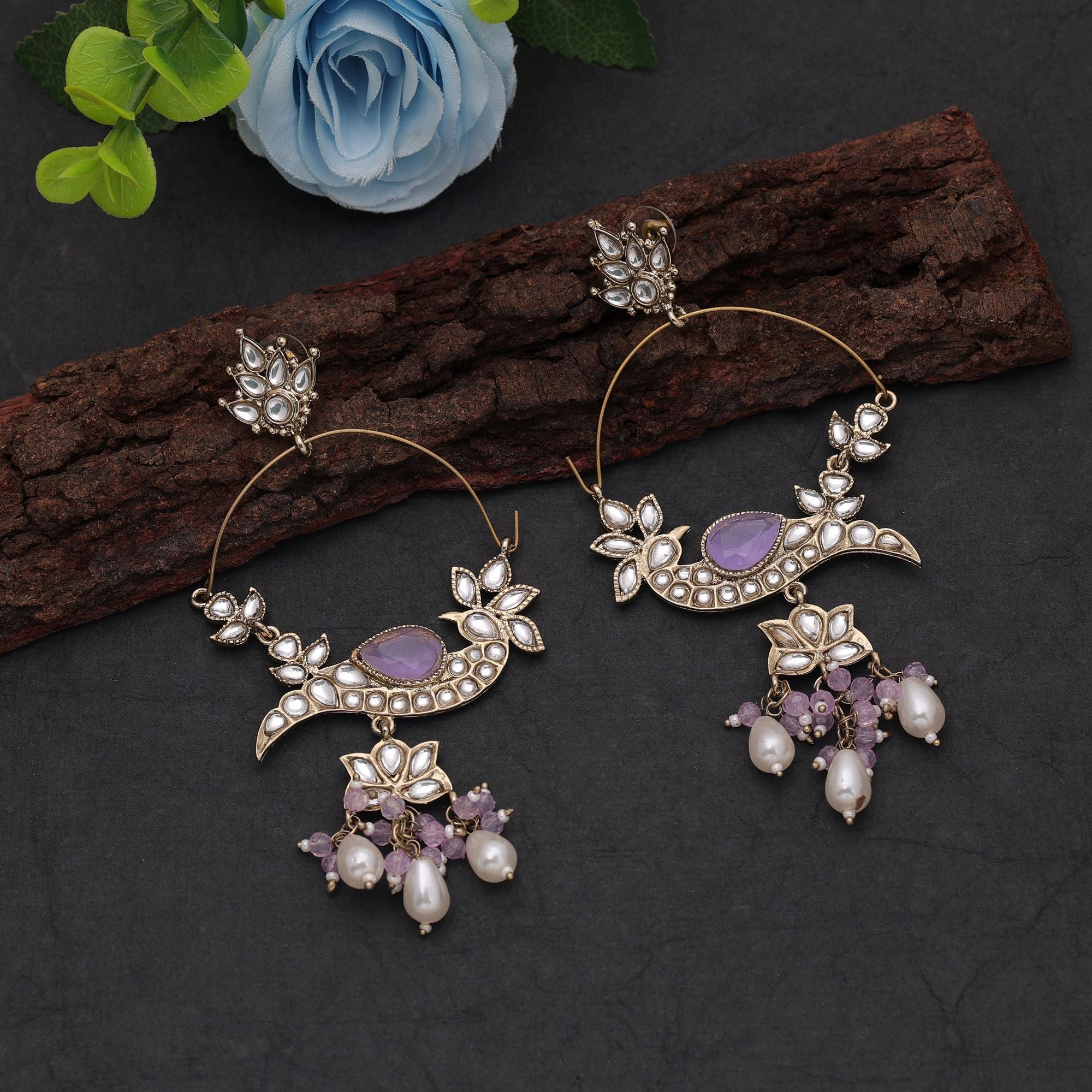 Light Purple Color Kashmiri Earrings with Handmade Design