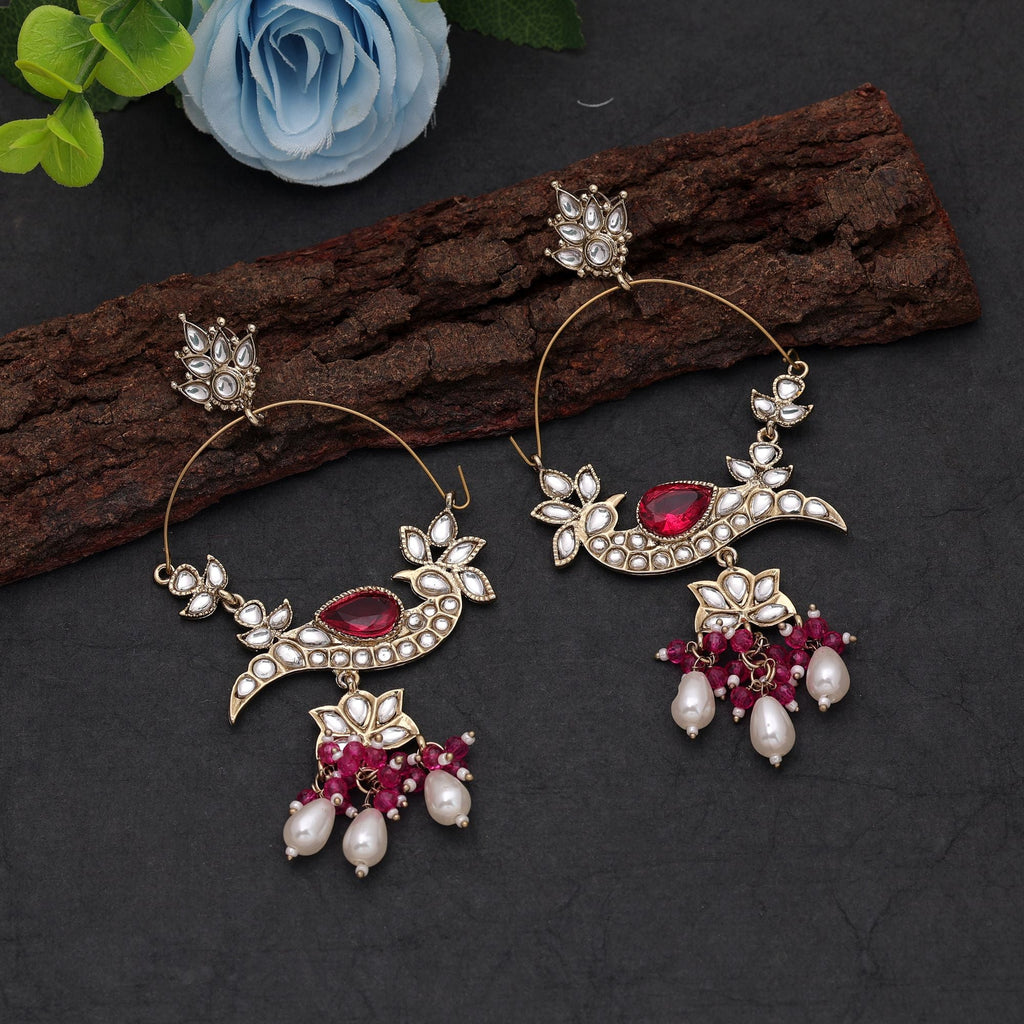 Pink Color Kashmiri Earrings with Artistic Handmade Style