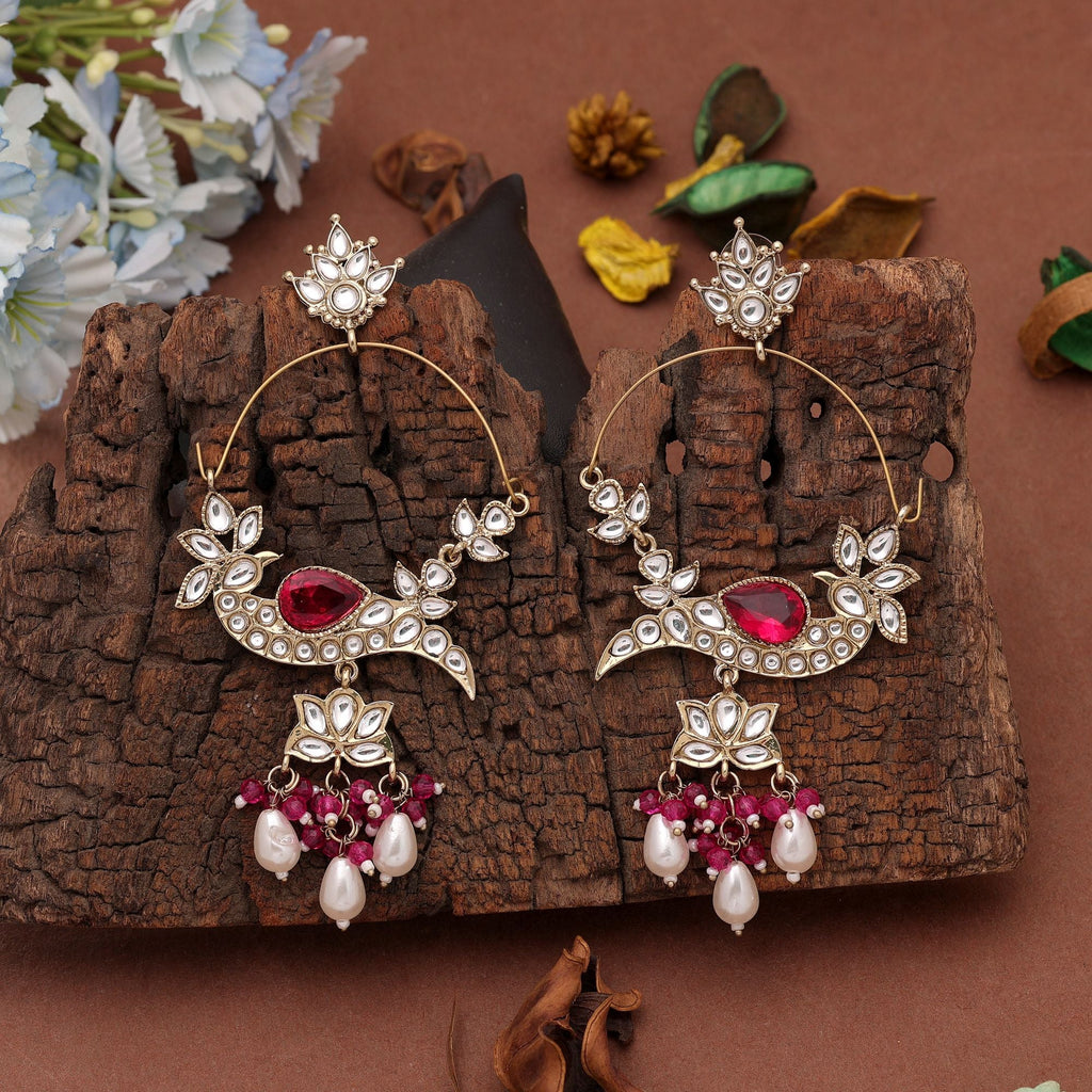 Pink Color Kashmiri Earrings with Artistic Handmade Style