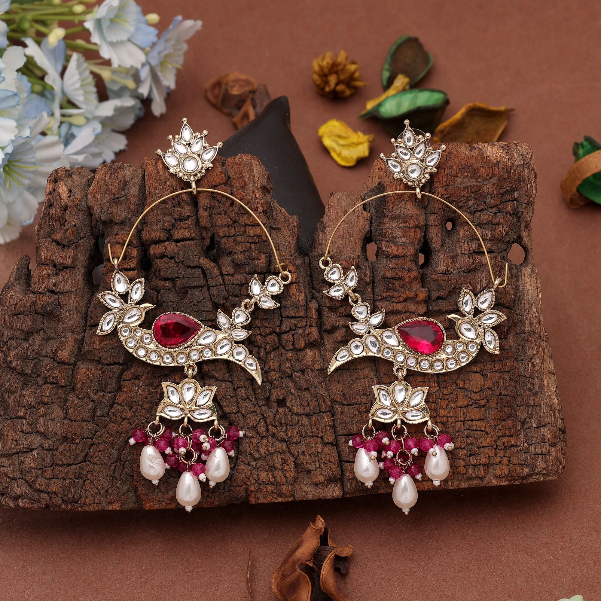 Pink Color Kashmiri Earrings with Artistic Handmade Style
