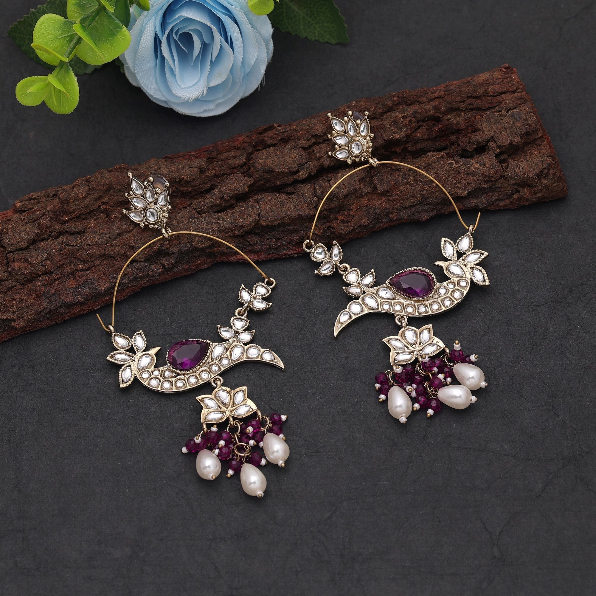 Purple Color Kashmiri Earrings with Designer Ethnic Style