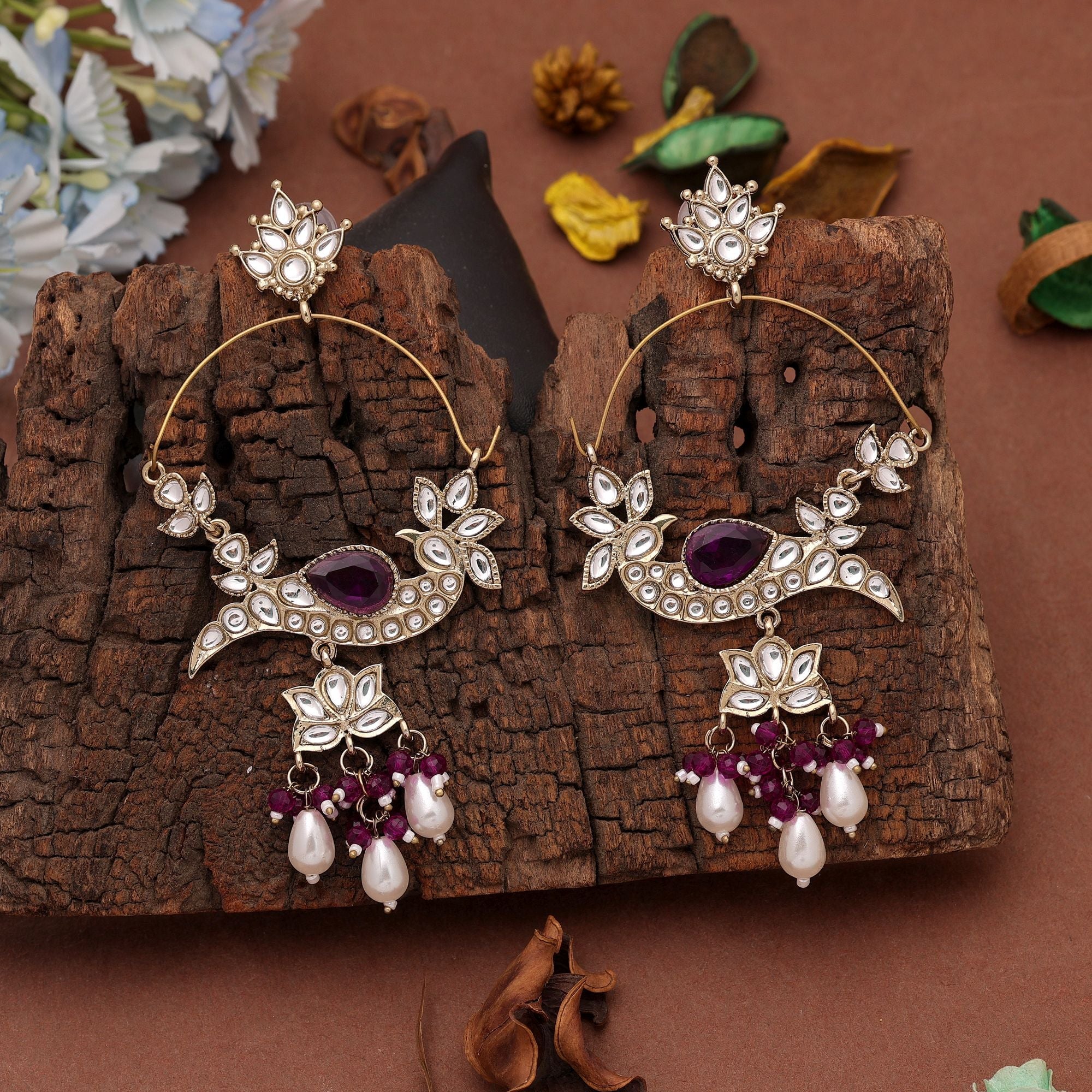 Purple Color Kashmiri Earrings with Designer Ethnic Style