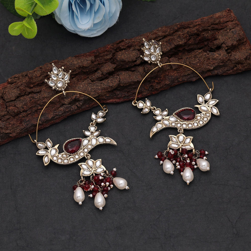 Red Color Kashmiri Earrings with Ethnic Fashion Design