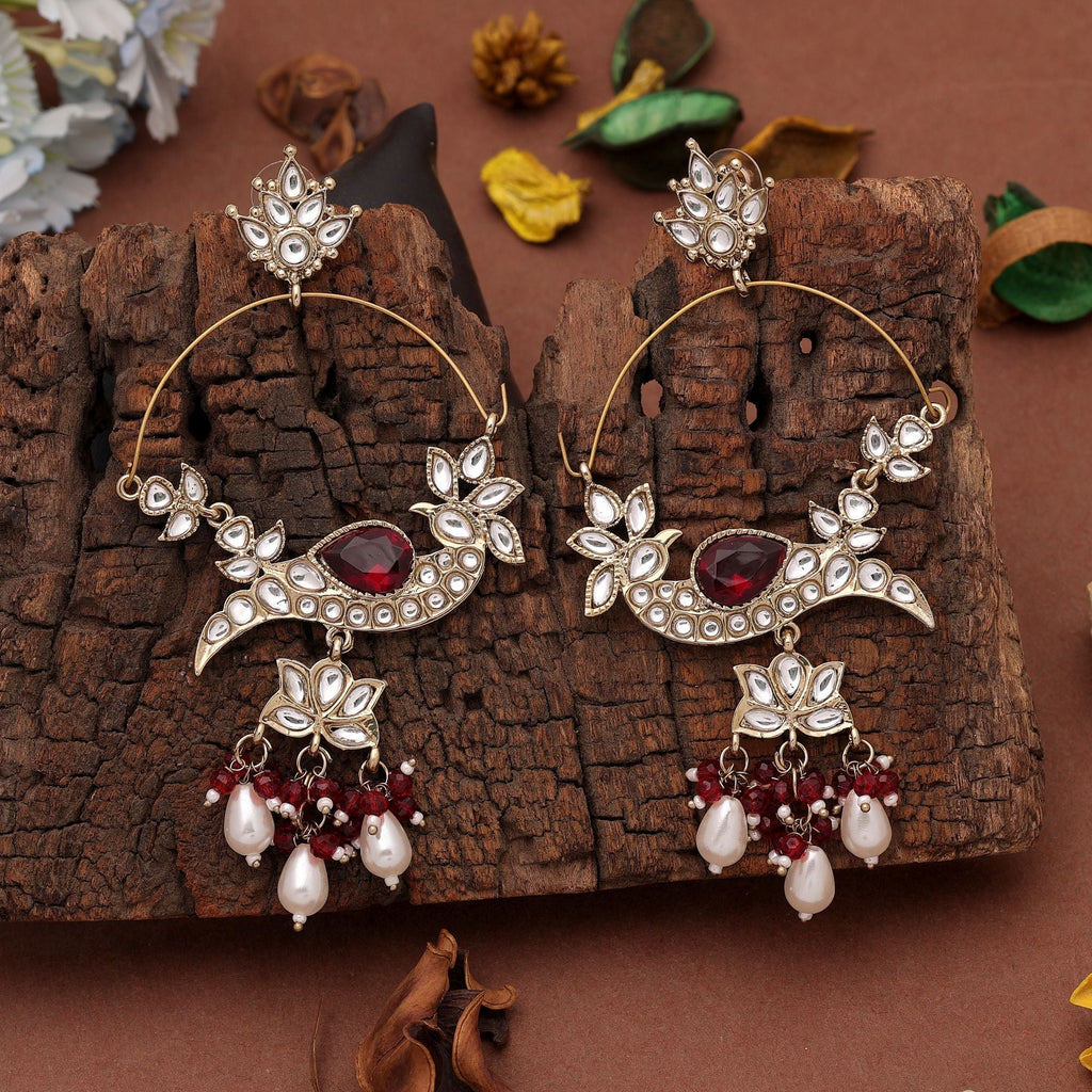 Red Color Kashmiri Earrings with Ethnic Fashion Design