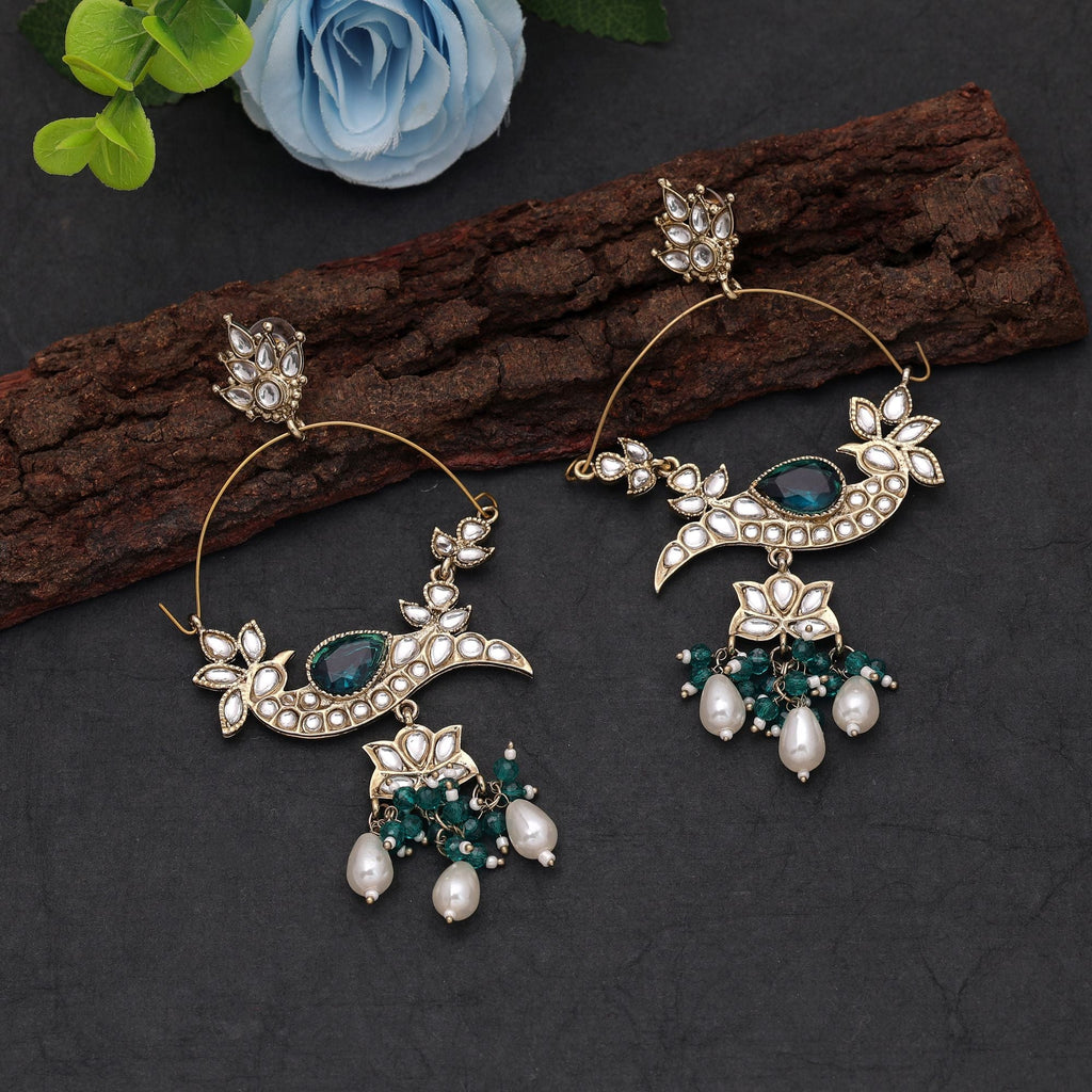 Teal Green Color Kashmiri Earrings with Traditional Style