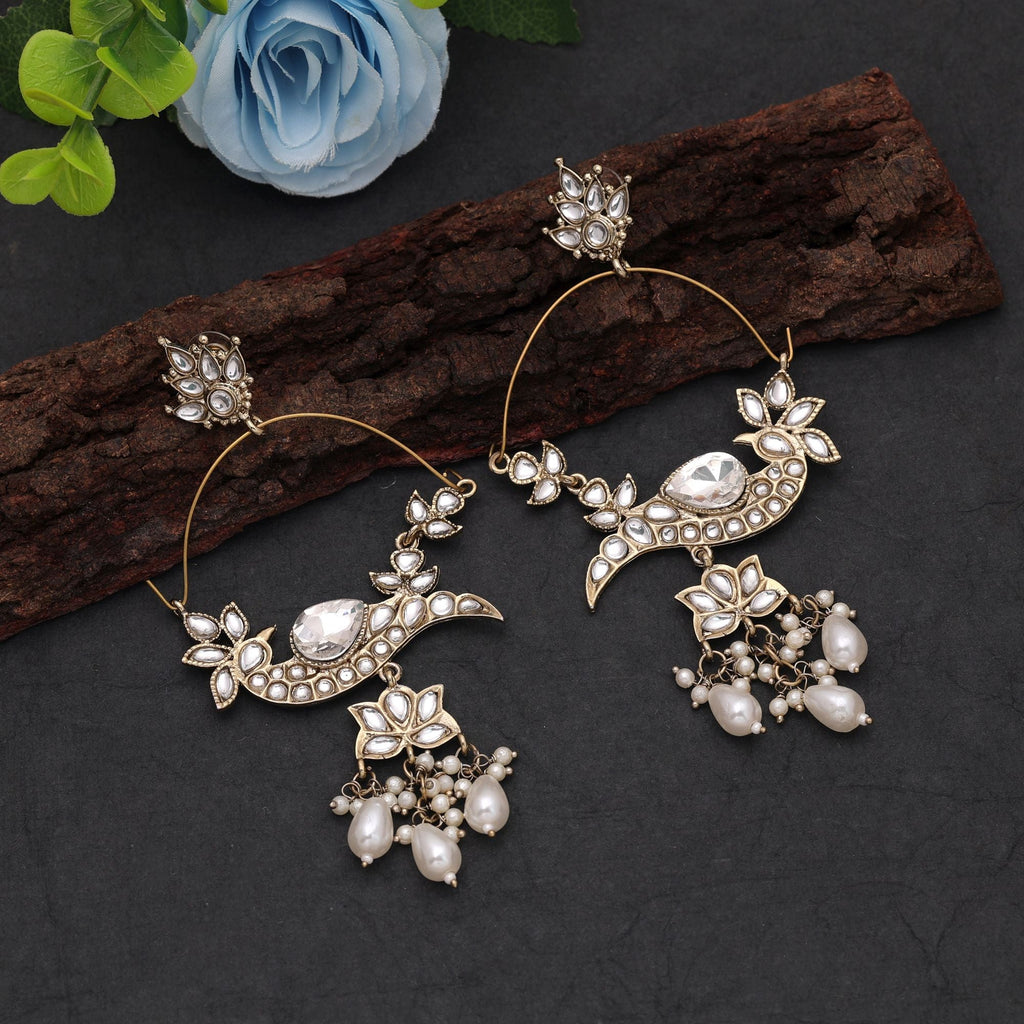 White Color Kashmiri Earrings with Traditional Fashion Style