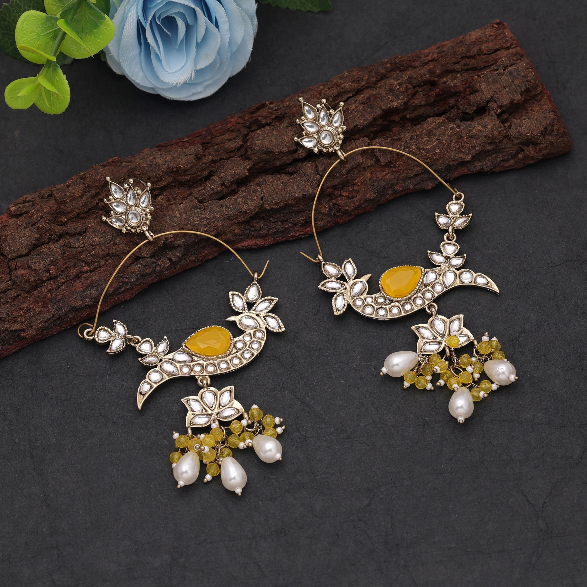 Yellow Color Kashmiri Earrings with Ethnic Fashion Design