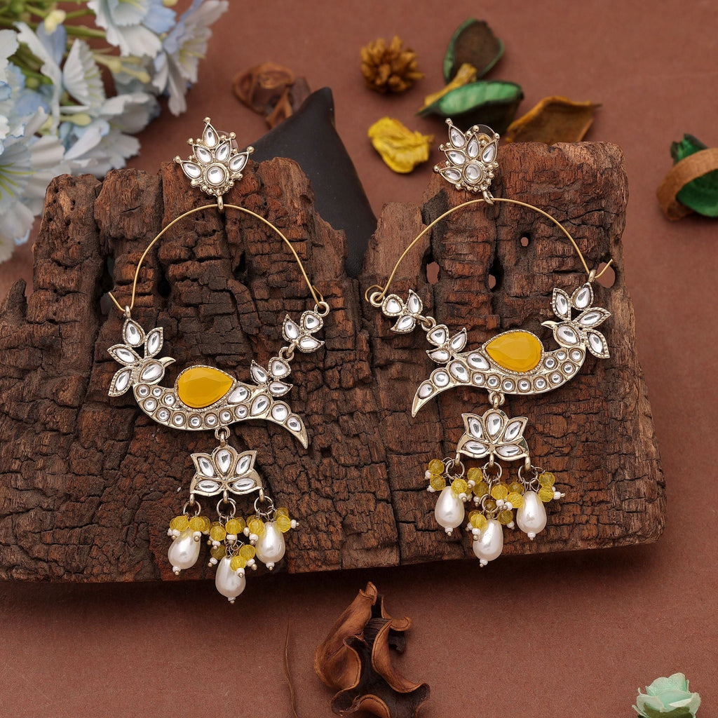 Yellow Color Kashmiri Earrings with Ethnic Fashion Design