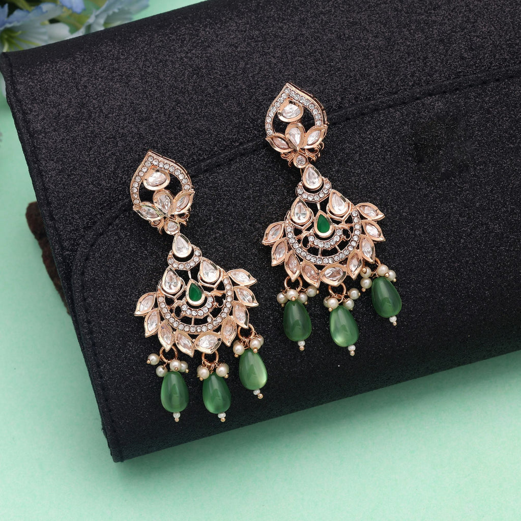 Green Color Polki Kundan Earrings Festive Ethnic Style