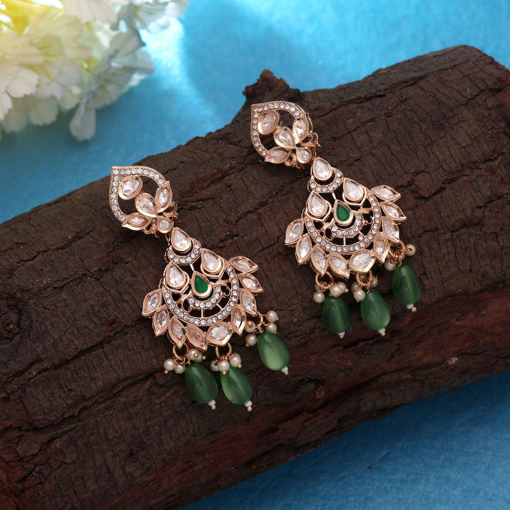 Green Color Polki Kundan Earrings Festive Ethnic Style