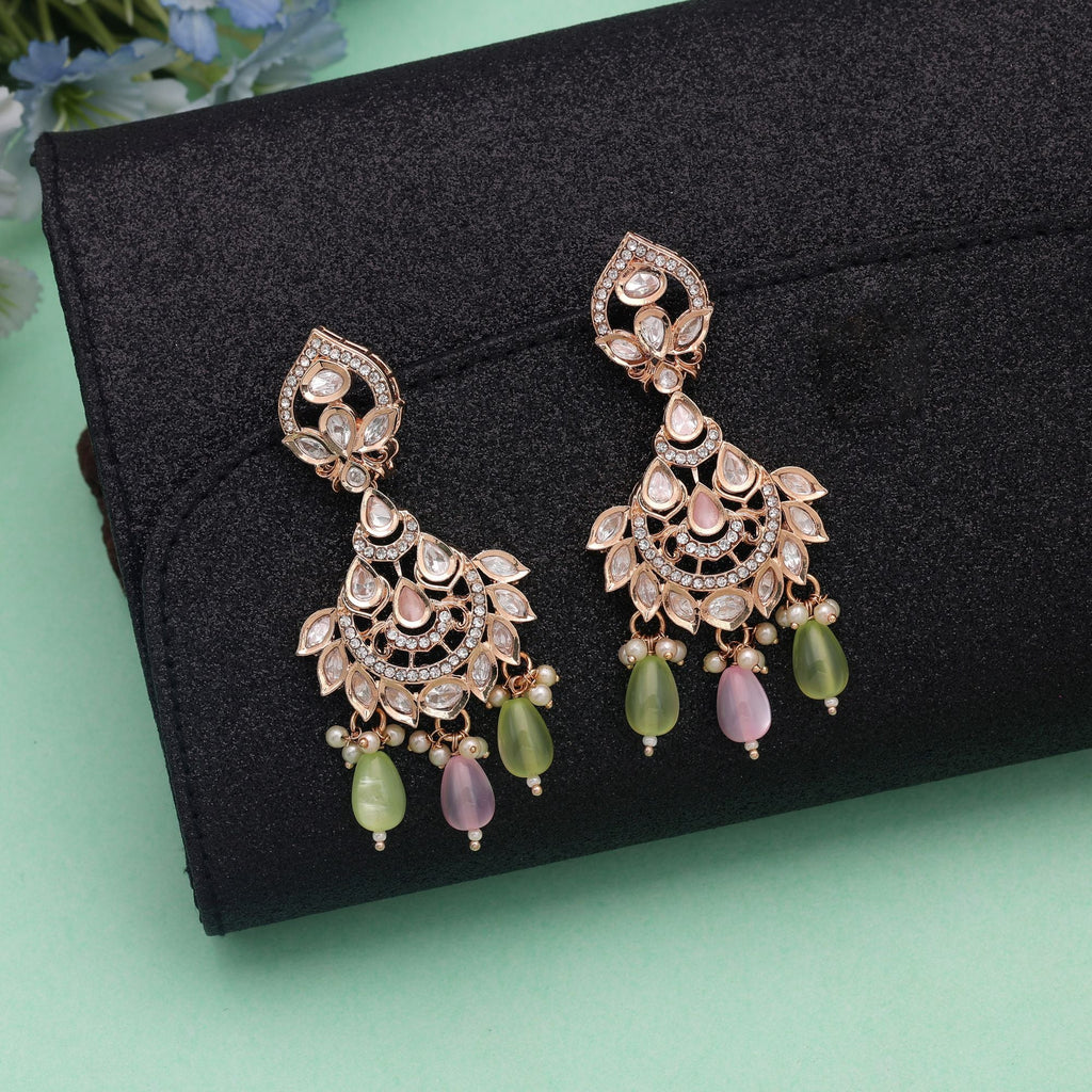 Light Pink & Light Green Color Polki Kundan Earrings Designer Style