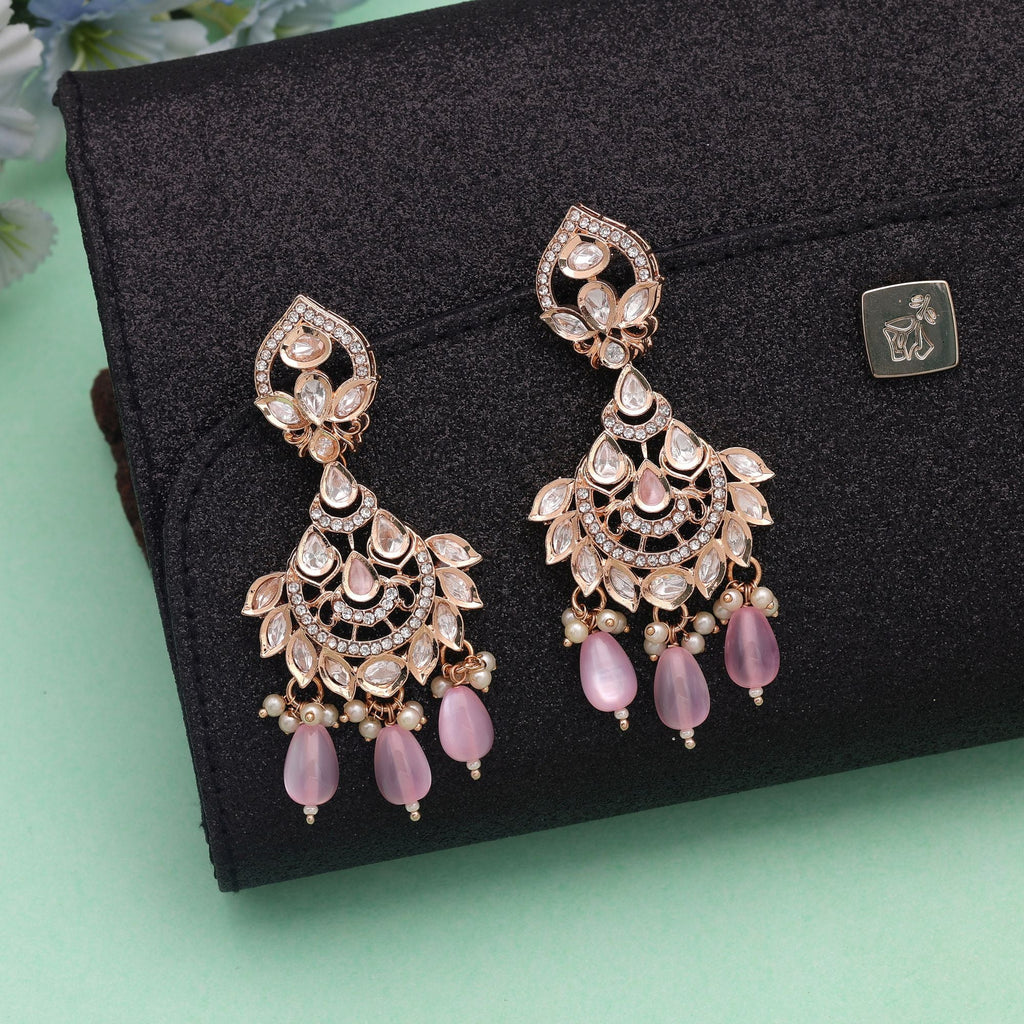 Light Pink Color Polki Kundan Earrings Handmade Jewelry Design