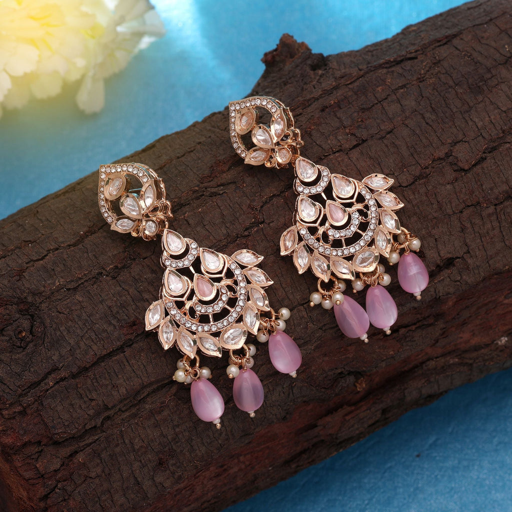 Light Pink Color Polki Kundan Earrings Handmade Jewelry Design