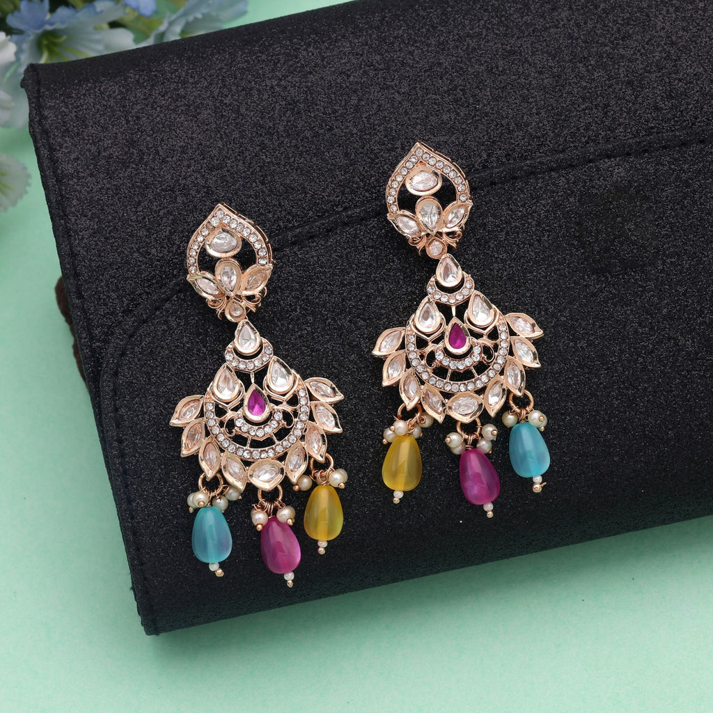 Multi Color Polki Kundan Earrings Ethnic Festive Style