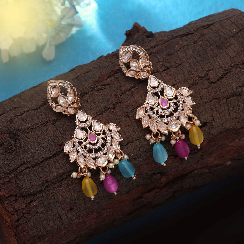 Multi Color Polki Kundan Earrings Ethnic Festive Style