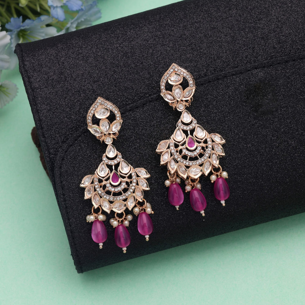 Pink Color Polki Kundan Earrings Traditional Designer Style
