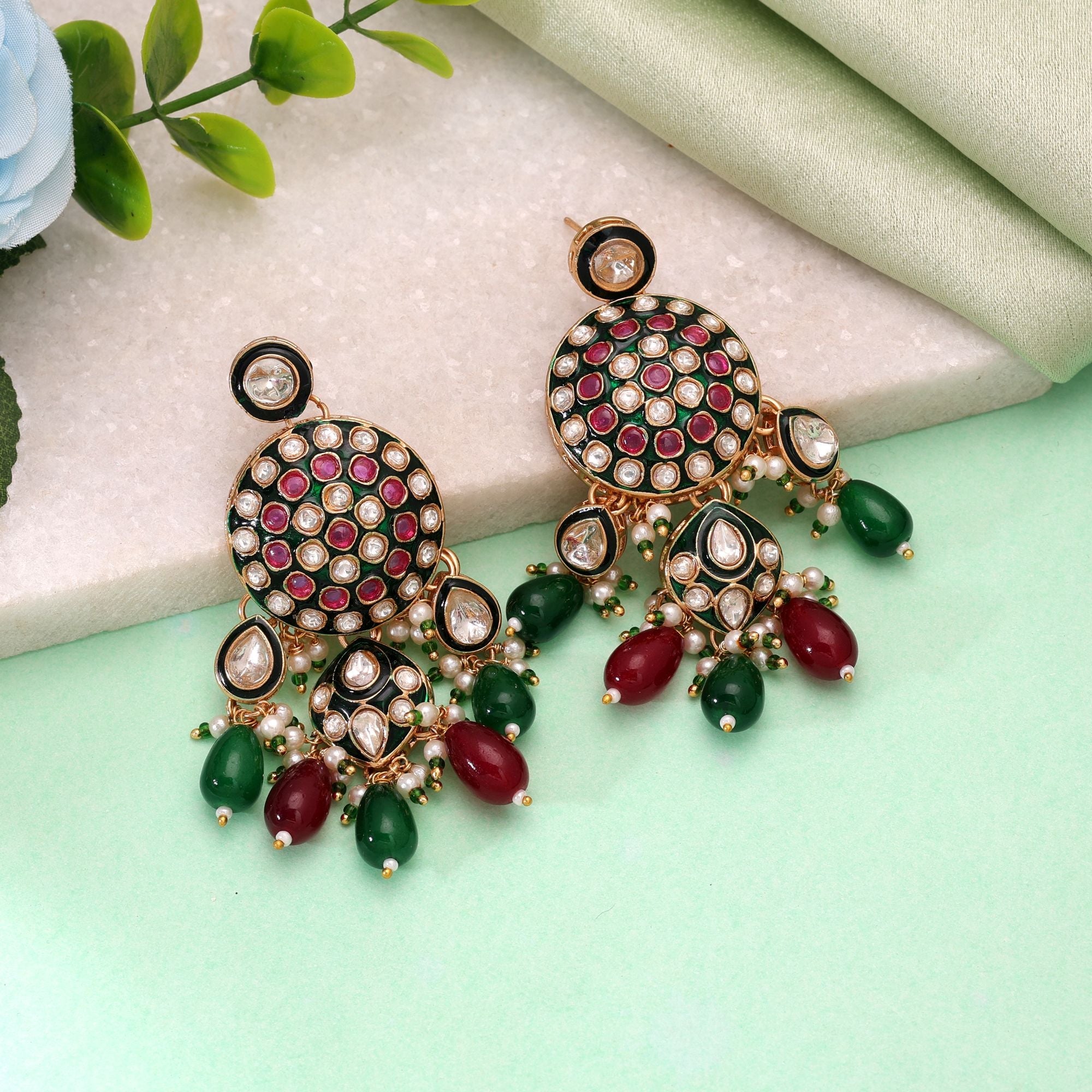 Multi Color Meenakari Kundan Earrings Artistic Festive Style