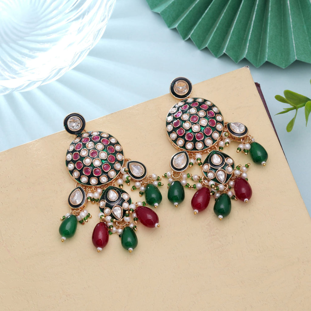 Multi Color Meenakari Kundan Earrings Artistic Festive Style