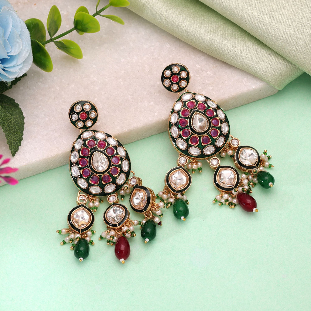 Multi Color Meenakari Kundan Earrings Festive Ethnic Style