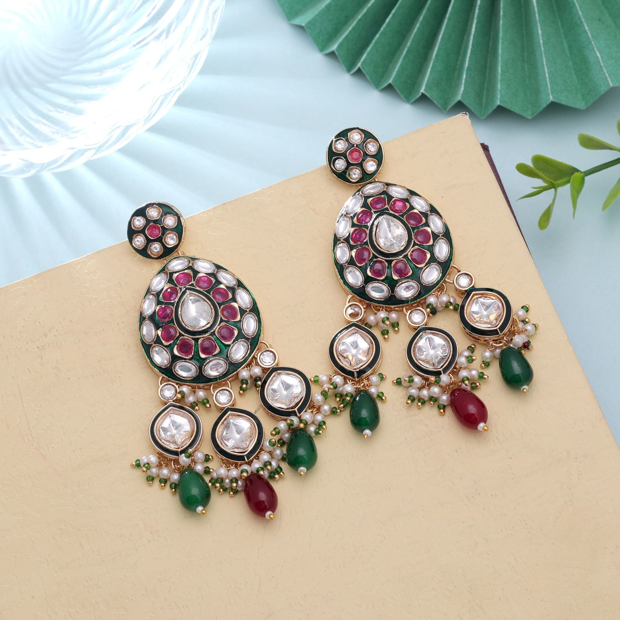 Multi Color Meenakari Kundan Earrings Festive Ethnic Style