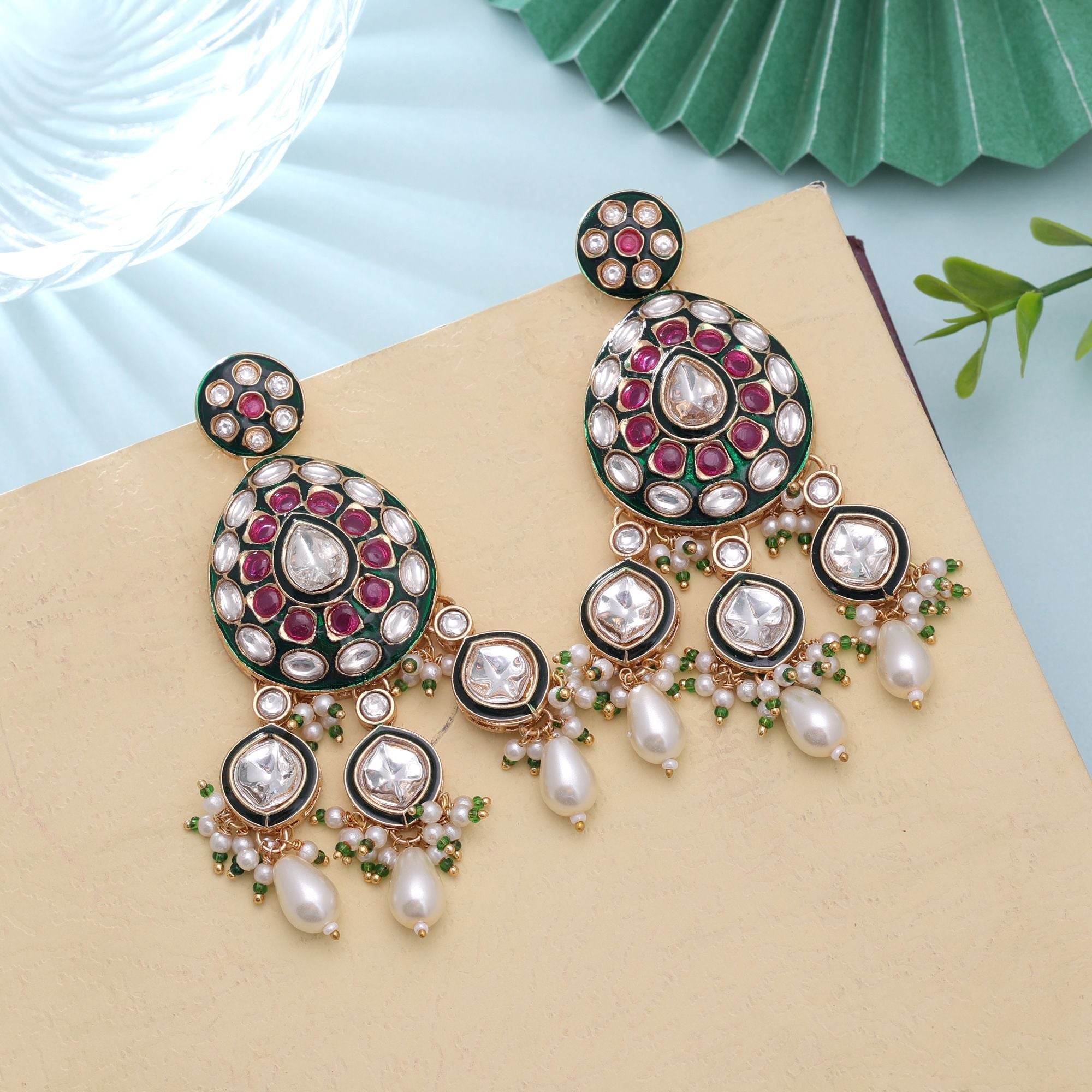 White Color Meenakari Kundan Earrings Handmade Traditional Design