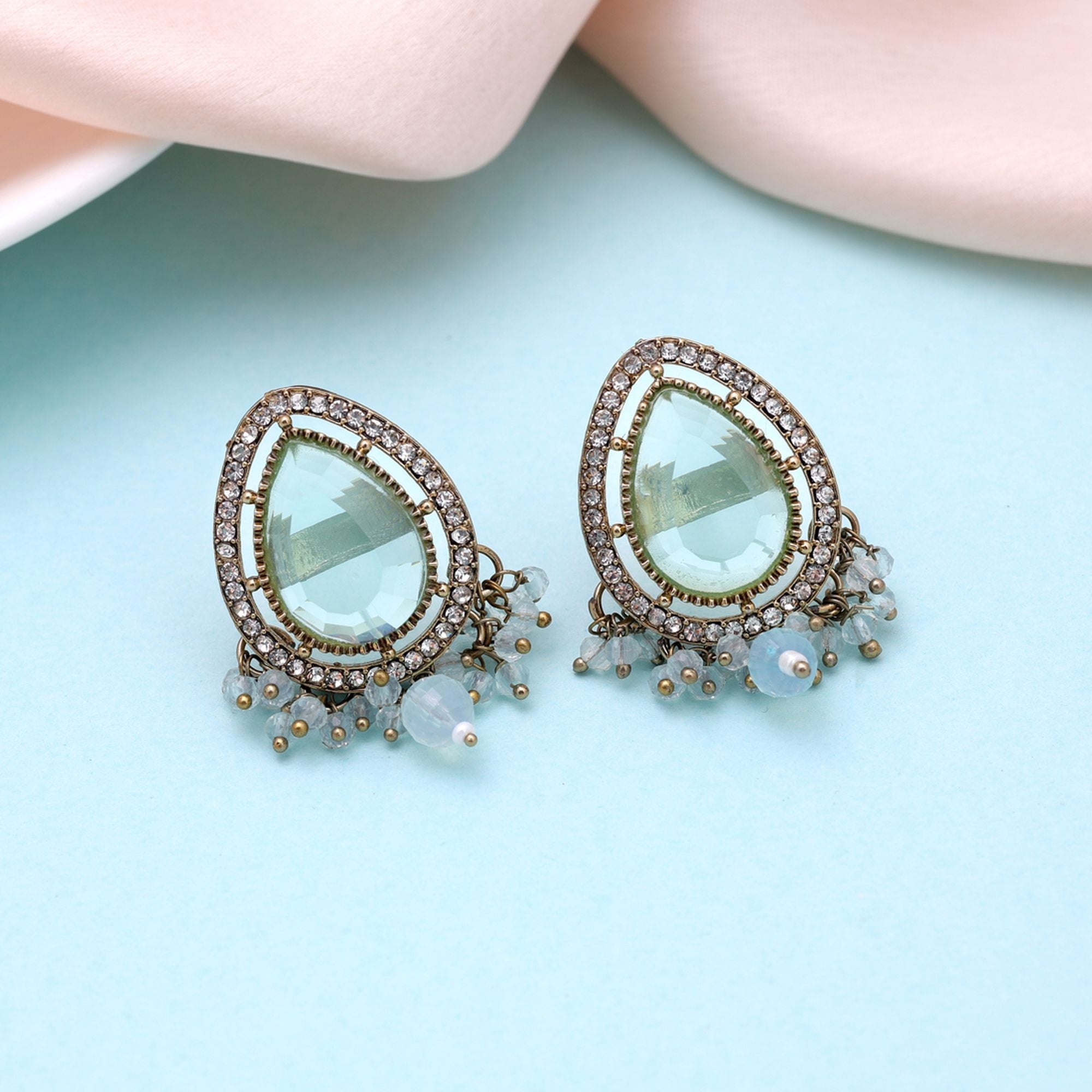 Aqua Blue Color Kundan Earrings Traditional Jewelry Appeal