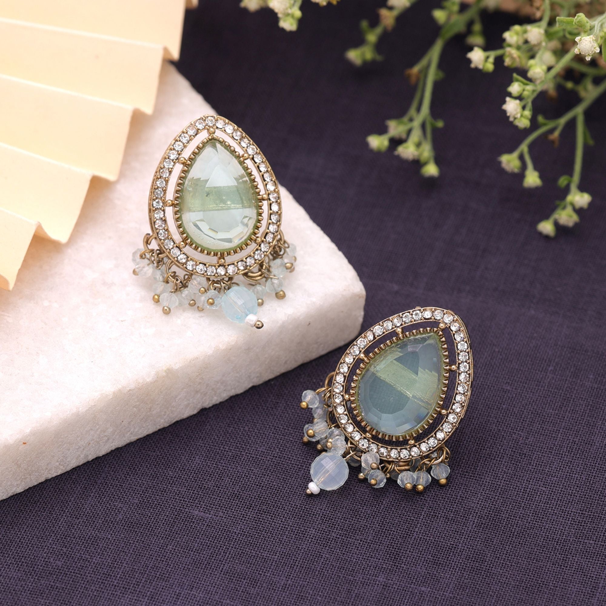 Aqua Blue Color Kundan Earrings Traditional Jewelry Appeal