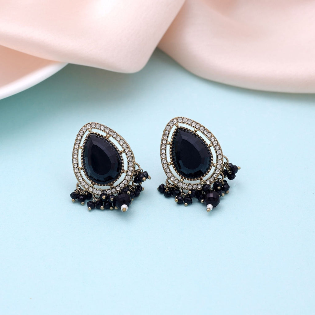 Black Color Kundan Earrings Ethnic Fashion Appeal