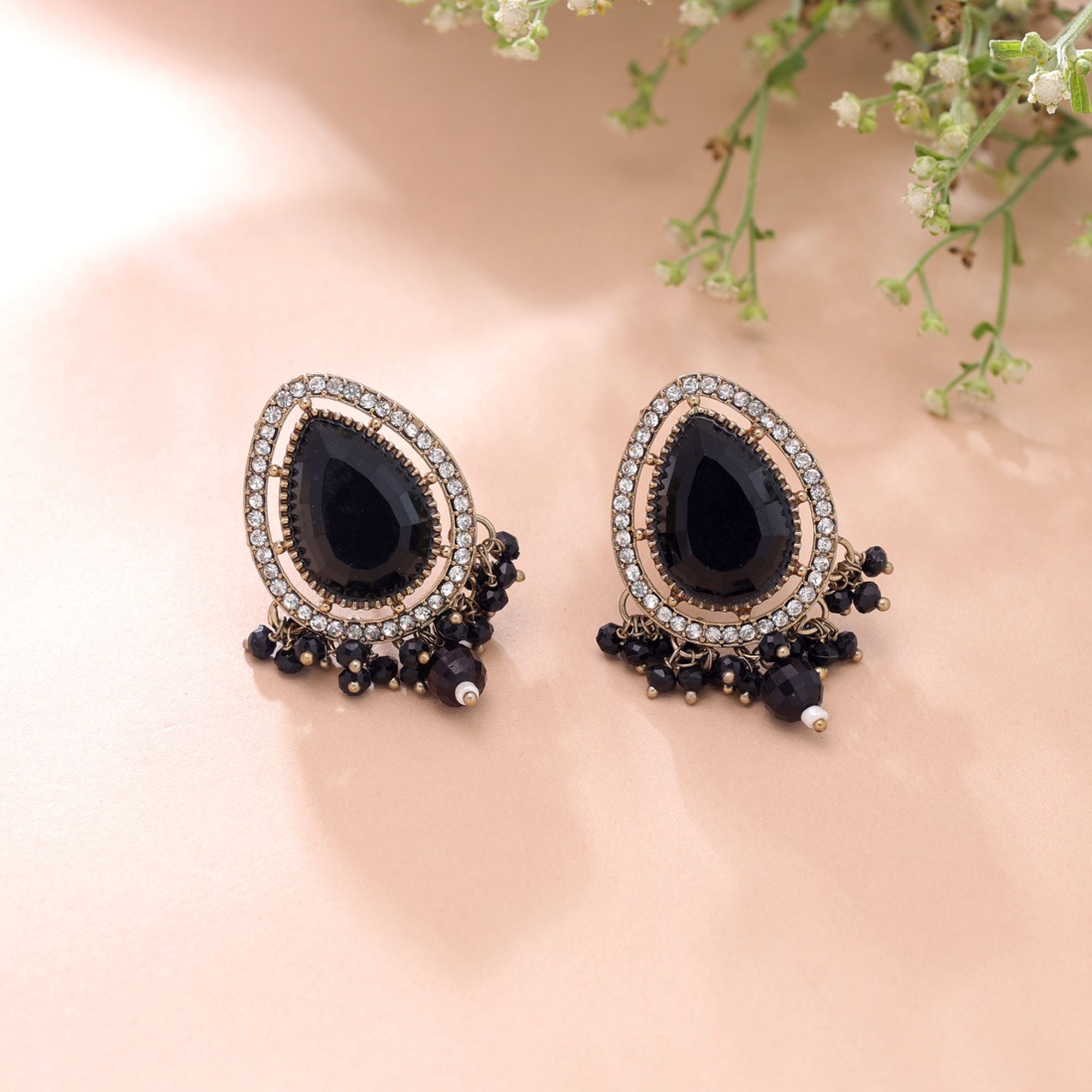Black Color Kundan Earrings Ethnic Fashion Appeal