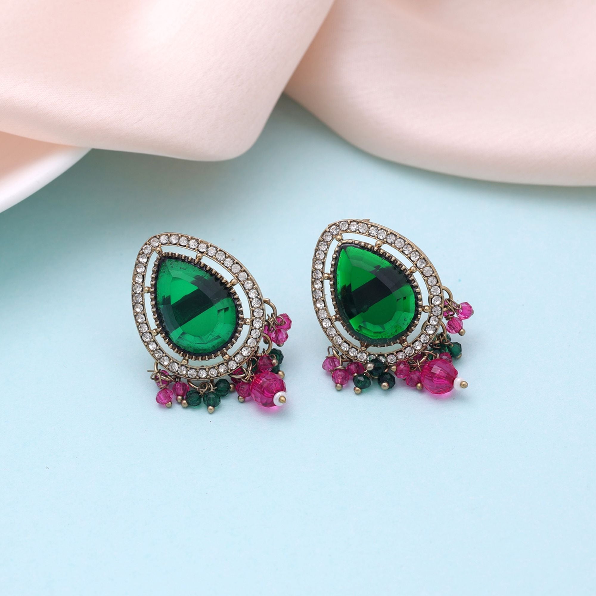 Green & Rani Color Kundan Earrings Festive Ethnic Style
