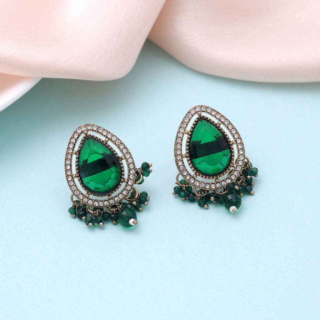 Green Color Kundan Earrings Designer Jewelry Finish