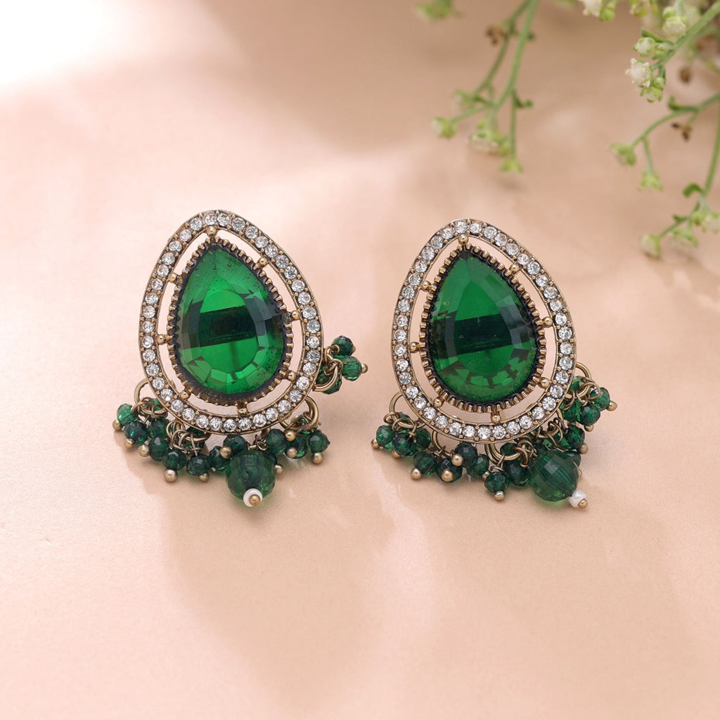 Green Color Kundan Earrings Designer Jewelry Finish