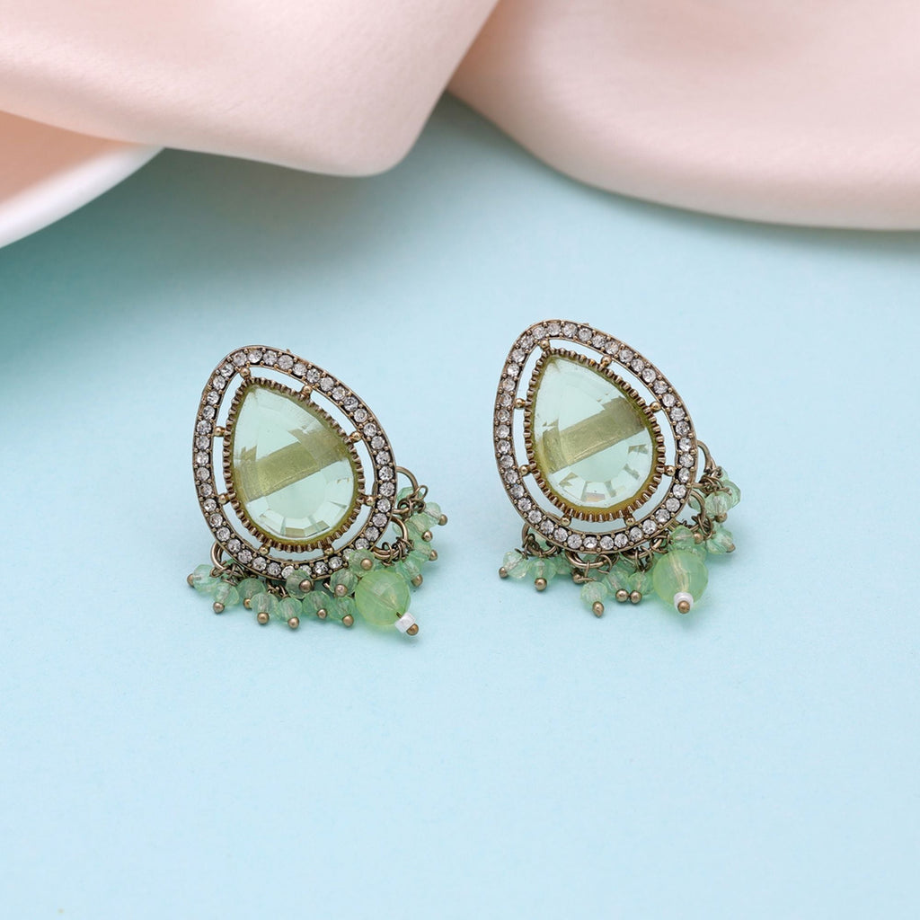 Lime Green Color Kundan Earrings Designer Traditional Style