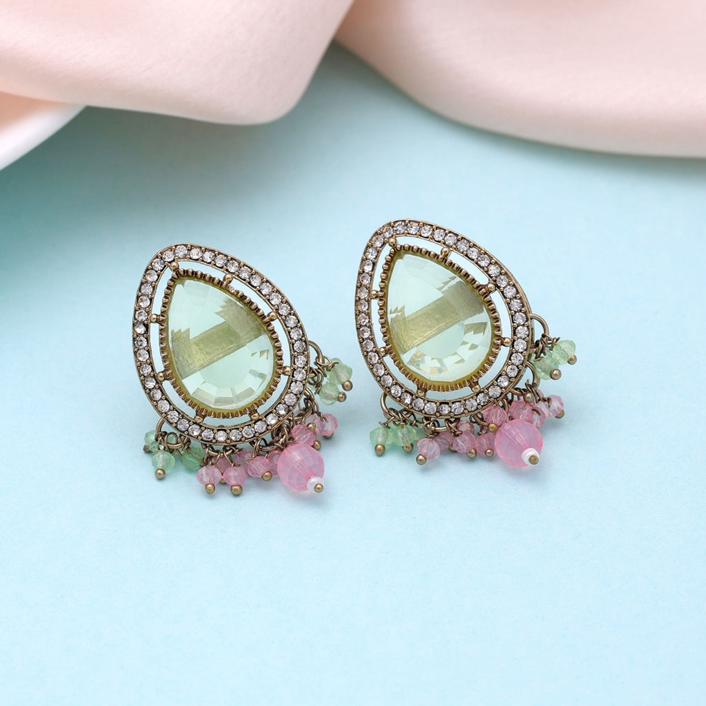 Lime Green & Pink Color Kundan Earrings Designer Finish