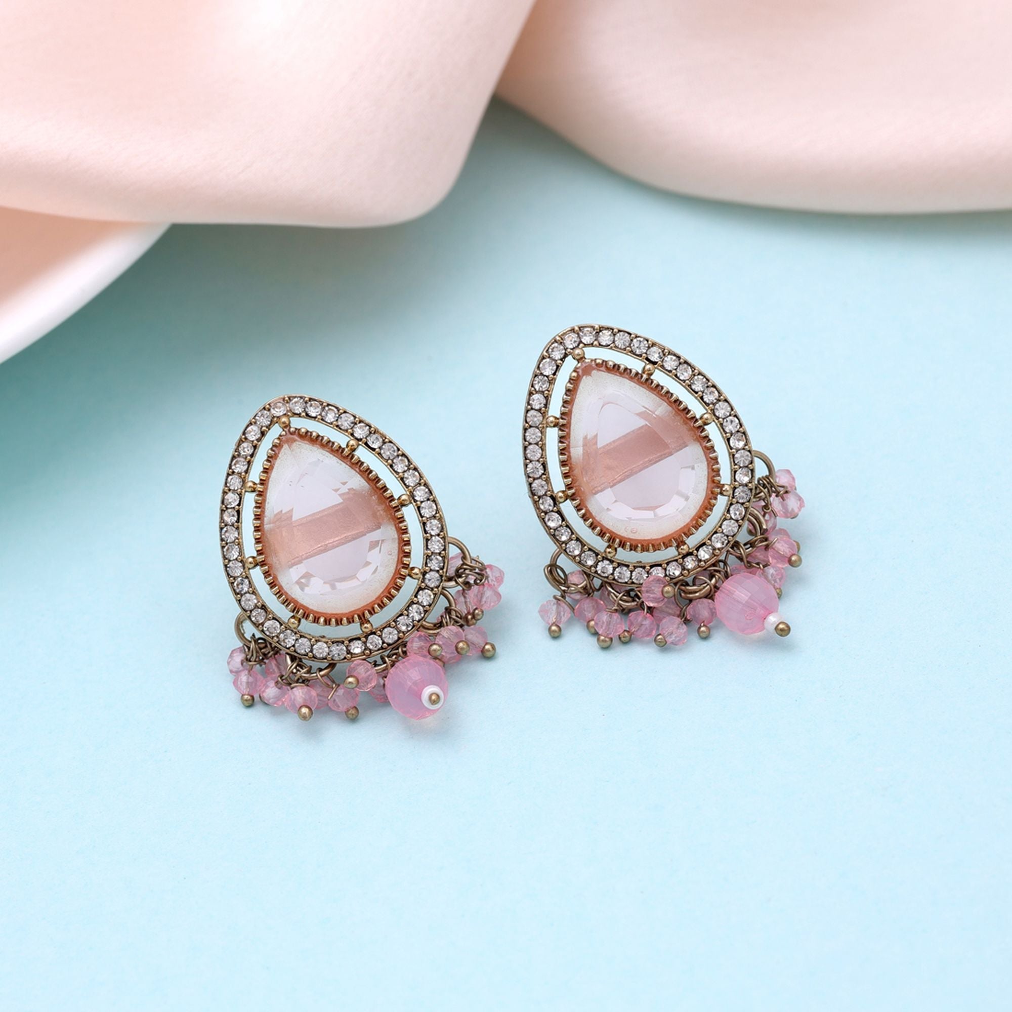 Light Pink Color Kundan Earrings Traditional Party Wear