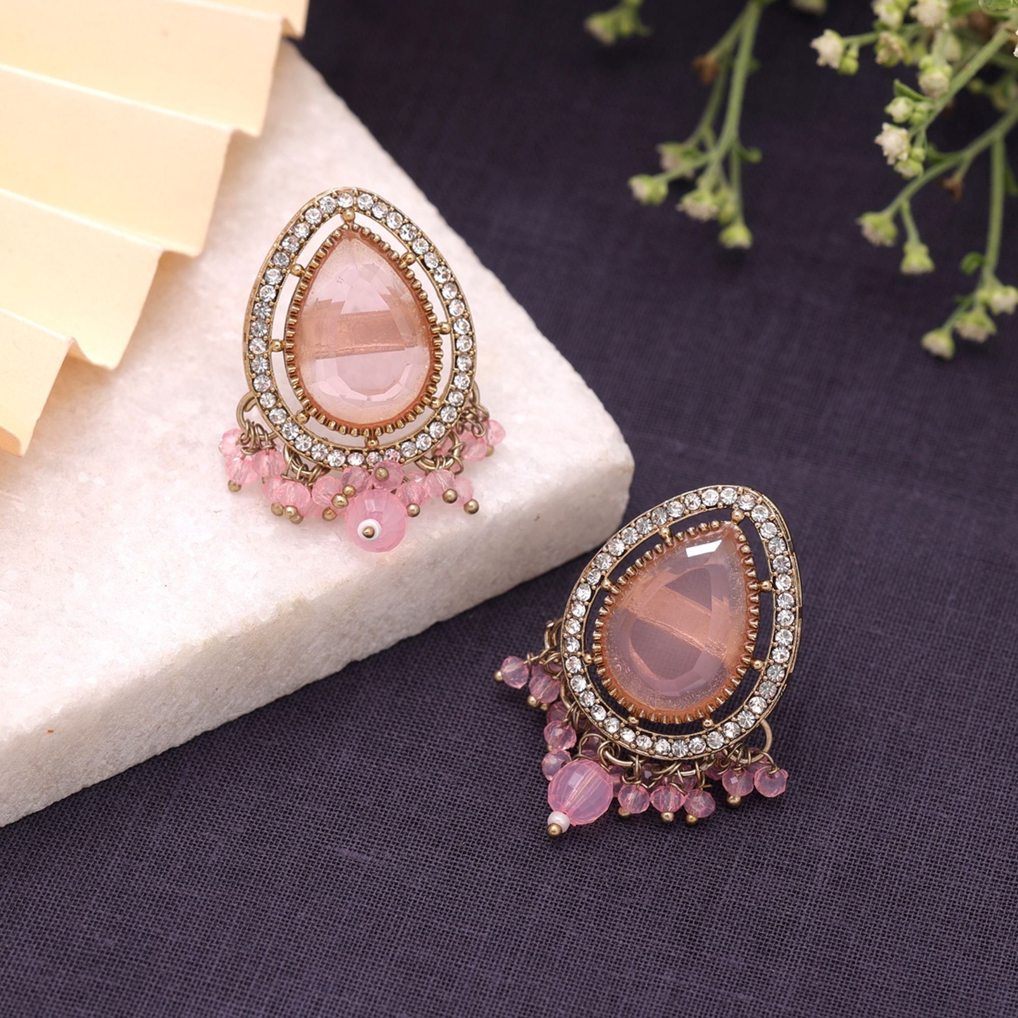 Light Pink Color Kundan Earrings Traditional Party Wear