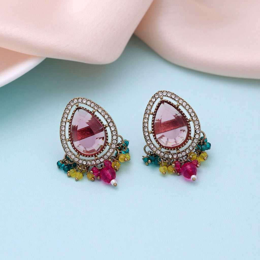 Multi Color Kundan Earrings Traditional Fashion Style